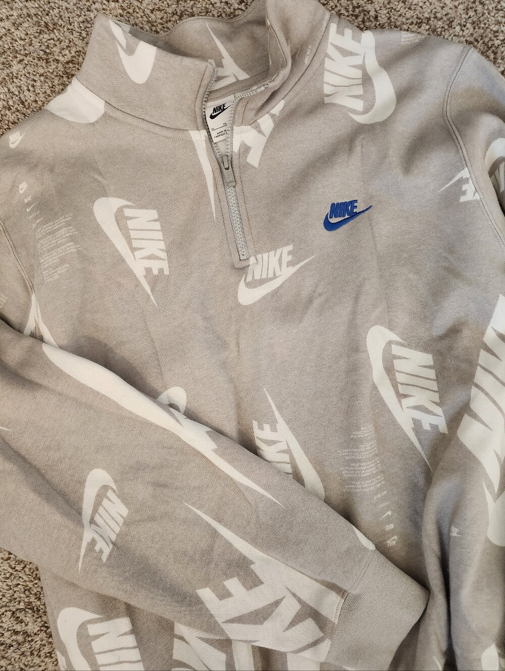 💎Nike Club Fleece 1/4-Zip All Over Print Pullover Sweatshirt Blue Swoosh XL